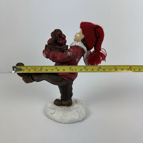 Vintage Boy Carrying Apple Basket Rare Statue Winter Hat Scarf Red Figurine - Picture 8 of 12